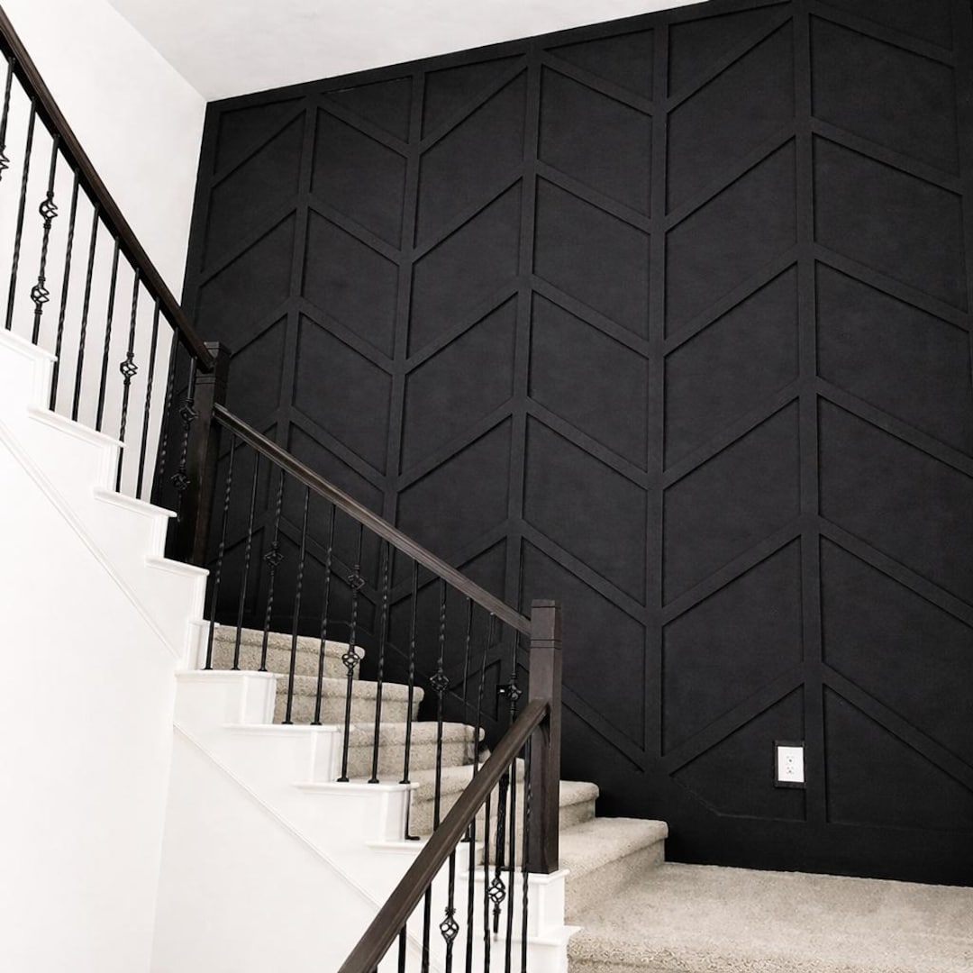 Modern Staircase Accent Wall Panels, DIY Chevron Design Wall Panels ...