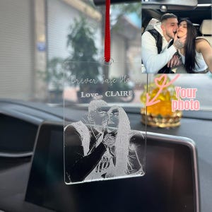 Adorno para espejo retrovisor de coche con foto personalizada, colgador de coche, regalo de aprobación de prueba, conmemoración, día del padre, San Valentín, marco de etiqueta de foto para coche, primera etiqueta para coche
