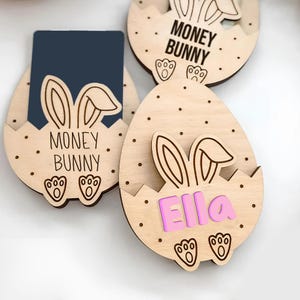 Porte-monnaie lapin de Pâques, étiquette de Pâques personnalisée, étiquette de nom de panier de Pâques, porte-cartes, étiquette d'oreille de lapin cadeau de Pâques pour enfant, cadeau de Pâques en espèces