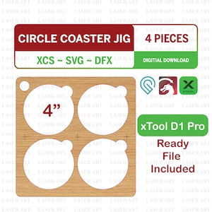 4 inch Slate Coaster Jig for xTool D1 PRO, 4 Coasters Jig for Alignment for Engraving Coasters, Digitial Files (.xcs, .svg, .dfx)