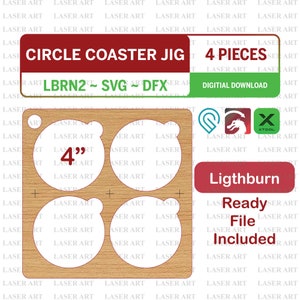 4 inch Slate Coaster Jig for Lightburn, 4 Coasters Jig for Alignment for Engraving Coasters, laser sag,  Digitial Files (.lrbn2, .svg, .dfx)