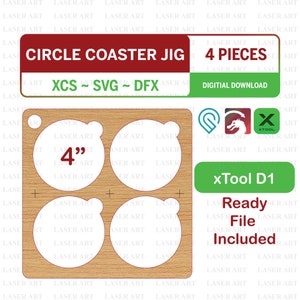 4 inch Slate Coaster Jig for xTool D1, 4 Coasters Jig for Alignment for Engraving Coasters, Digitial Files (.xcs, .svg, .dfx)