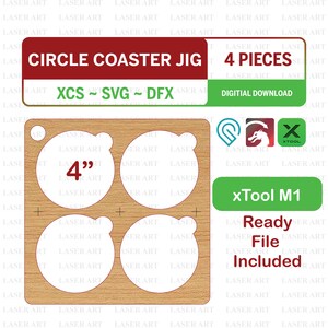 4 inch Slate Coaster Jig for xTool M1, 4 Coasters Jig for Alignment for Engraving Coasters, Digitial Files (.xcs, .svg, .dfx)