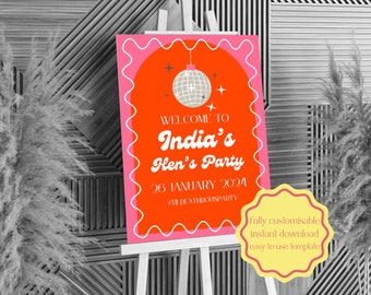 India Disco Hen's Party Customisable Sign - Digital Download Canva Template - Bachelorette Party Signage