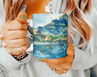 Bora Bora Coffee Mug, Bora Bora Gift, Bora Bora Cup, Bora Bora Teacup, Bora Bora Painting Mug, Bora Bora Lover, Bora Bora Souvenir, 11oz Mug