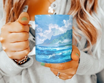 Hawaii Coffee Mug, Hawaii Gift, Hawaii Cup, Hawaii Teacup, Hawaii Painting Mug, Hawaii Lover, Hawaii Souvenir, Gift For Mom, Gift For Dad