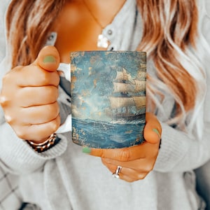 Vintage Ship Mug, Boho Chic Mug, Sailing, Vintage Sailing Tea Cup, Vintage Art Mug, Coffee Mug, Sailing Lover Gift, Gift For Him, Gift
