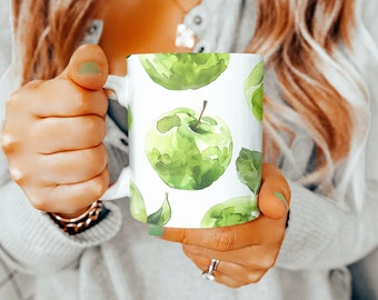 Grüner Apfel Becher, grüner Apfel Kaffeetasse, grüner Apfel-Liebhaber-Becher, grüner Apfel-Teetasse, Obst, grüne Apfel-Tasse, Becher, Obst-Liebhaber-Geschenk, 11 Unzen Becher