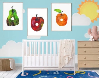 Set met hongerige rupsvruchtenprint: kunst aan de muur kinderkamer (digitale download)