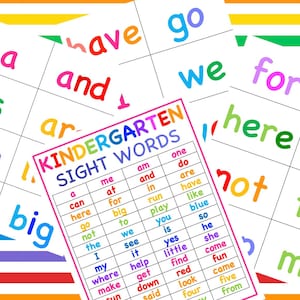 Kindergarten Printable Sight Words List and Flash Cards - Etsy