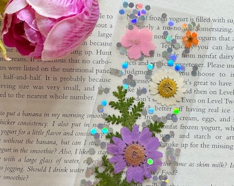Pressed Dry Flowers Bookmark Sparkly Real Flowers Gift Extra Long