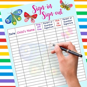Sign In and Sign Out Butterflies Form For Daycare, School, Childcare, Home Daycare, Preschool Sign In Sheet Digital Download