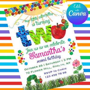 The Very Hungry Caterpillar Second Birthday Invitation Template Digital Download