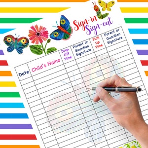 Sign In and Sign Out Form For Daycare, School, Childcare, Home Daycare, Preschool Sign In Sheet