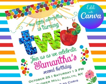 The Very Hungry Caterpillar Second Birthday Invitation Template Digital Download