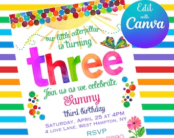 The Very Hungry Caterpillar Third Birthday Invitation Template Digital Download