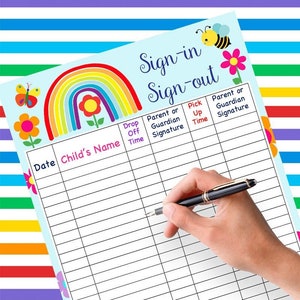 Sign In and Sign Out Form For Daycare, School, Childcare, Home Daycare, Preschool Sign In Sheet