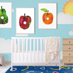 Die sehr hungrige Raupe Früchte druckbare Wandkunst - 3er-Set - Kinderzimmer Babyzimmer PNG Digital Download