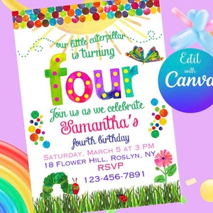 The Very Hungry Caterpillar Forth Birthday Invitation Template Digital Download