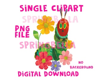 La oruga muy hambrienta con flores, archivo PNG transparente, descarga instantánea digital