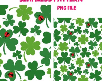 Shamrocks and Ladybugs Seamless Pattern Repeat Pattern Digital Download