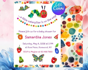 The Very Hungry Caterpillar Baby Shower Invitation Canva Editable Digital Download
