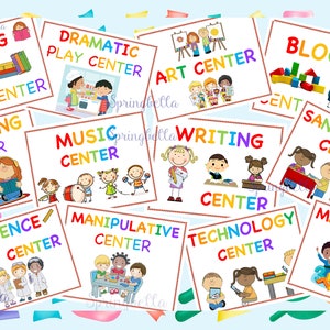 CENTRO DE SEÑALES para Pre-K y Kindergarten Guardería Descarga Digital 12 Centros Archivo PDF y más