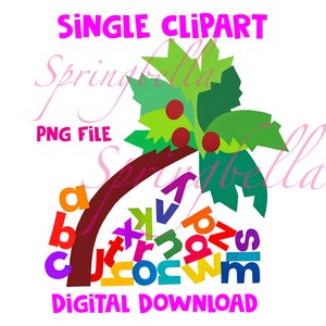Chicka Chicka Boom Boom Coconut Tree with Letters Single Clip Art PNG Transparent Digital Download
