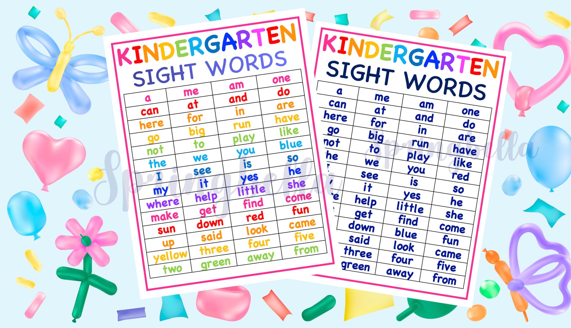 Kindergarten Printable Sight Words List and Flash Cards Digital Kindergarten Printable Sight Words List and Flash Cards Digital