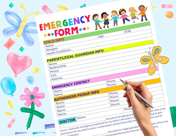 Emergency Contact Form Daycare, School, Childcare, Digital Download Printable PDF File