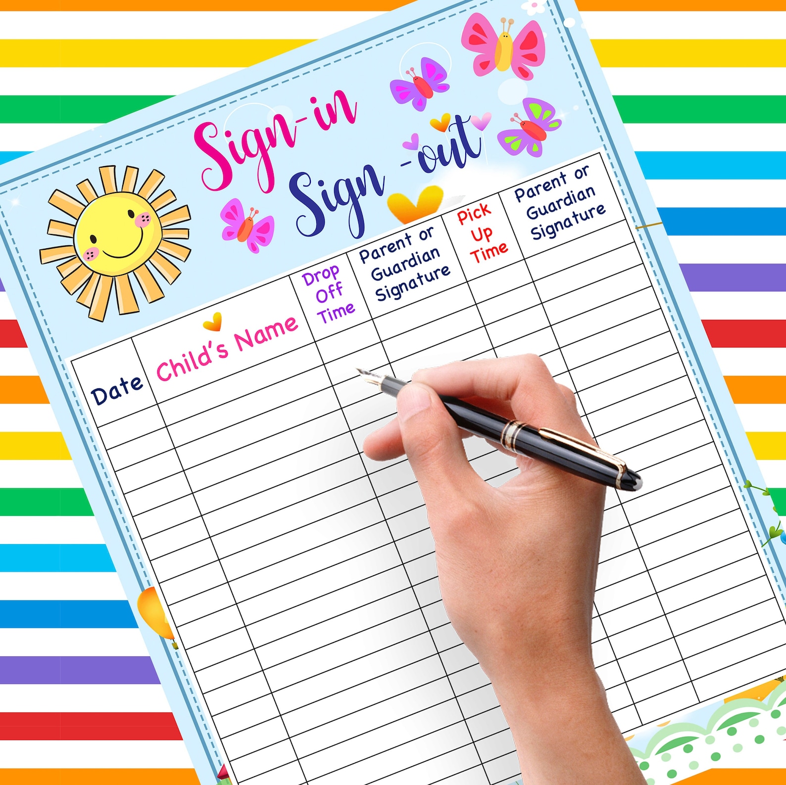 Sign in and Sign Out Form for Daycare, School, Childcare, Home Daycare