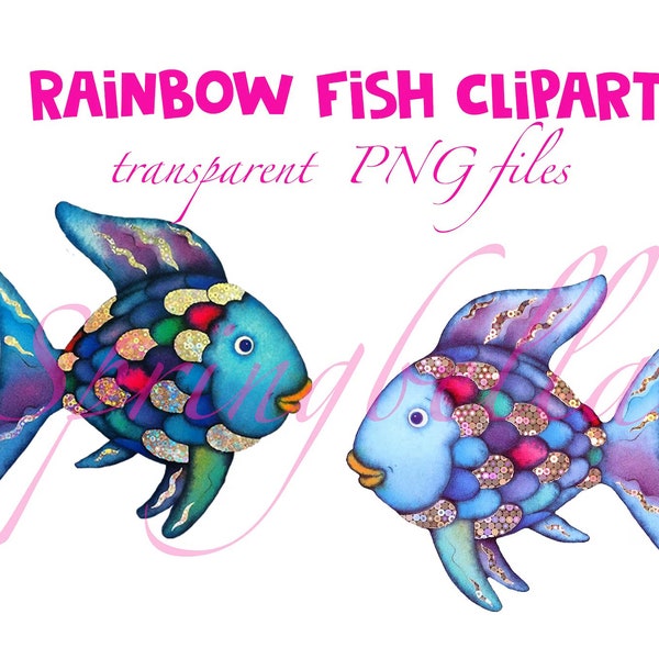 Rainbow Fish Clipart Transparent No Background PNG Files Digital Download
