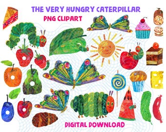 The Very Hungry Caterpillar Clipart Set Bundle Cliparts Resizable PNG Files Printable Digital Download
