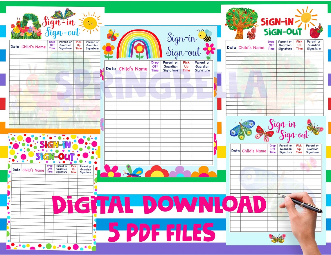 Sign In/out Form Bundle: Daycare, School, Childcare (PDF Files) Digital ...