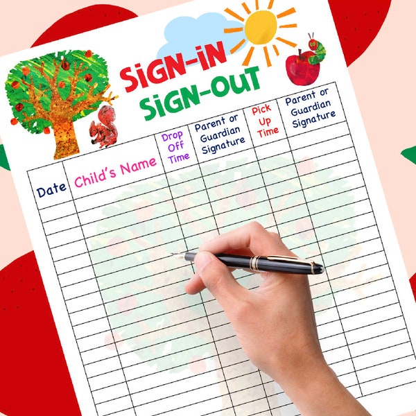 Fall Apple Tree Sign In and Sign Out Form For Daycare, School, Childcare, Home Daycare, Preschool Sign In Sheet