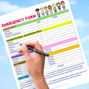 Emergency Contact Form Daycare, School, Childcare, Digital Download ...