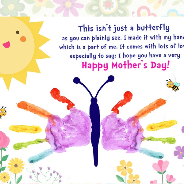 Happy Mother's Day / Father's Day Butterfly Handprint Printable Digital Download PNG Files