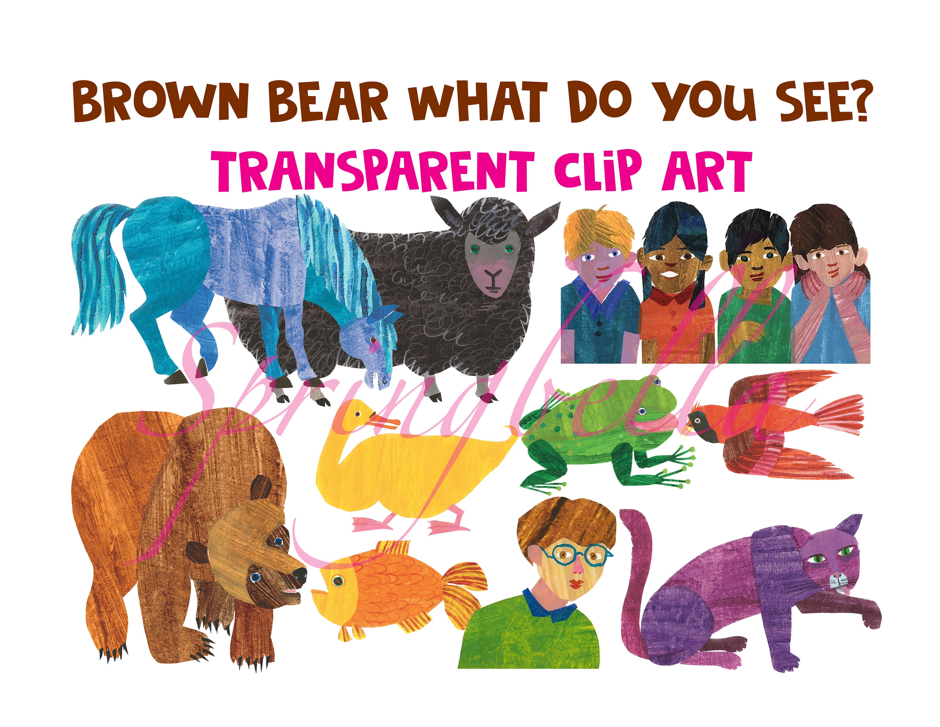 Brown Bear What Do You See Clipart Set PNG No Background Digital ...