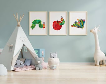 Hongerige rups kinderkunstprints: set van drie (digitale download)