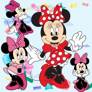 Minnie Mouse PNG Red Polka Dot Dress 4 Transparent Clipart, T-shirt Design, Pillow Design, Instant Download