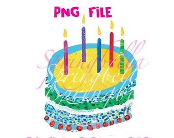 The Very Hungry Caterpillar Single Cake  with Candles PNG Transparent Digital Download