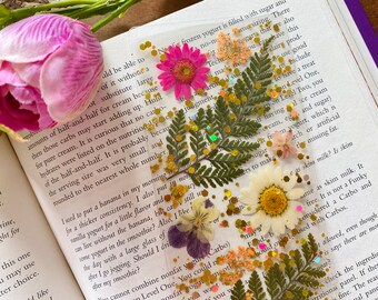 Wildflowers Real Dried Pressed Flowers Bookmark Gift Idea Sparkly