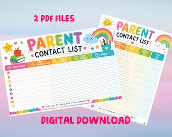 Classroom Parent Contact List Printable | Teacher Organizer | Portrait & Landscape (PDF Download)
