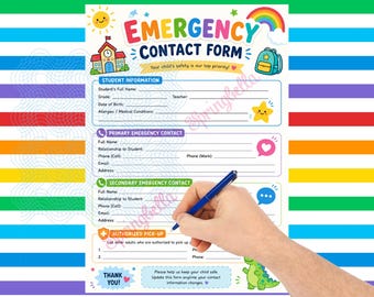 Colorful School Emergency Contact Form | Student Information Sheet (Instant Download)