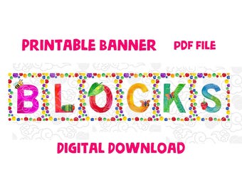 The Very Hungry Caterpillar Printable BLOCKS Banner PDF File Digital Download