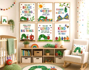 Very Hungry Caterpillar Motivational Posters Set of 6 | Classroom Decor | Positive Affirmations | Kids Room Wall Art