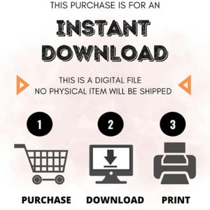 K&ouml;nnte beinhalten: Eine grafische Darstellung, die die Schritte zum Herunterladen einer digitalen Datei zeigt. Die Schritte sind: 1. Kaufen, 2. Herunterladen, 3. Drucken. Die Illustration zeigt einen Einkaufswagen, einen Computer mit einem Download-Pfeil und einen Drucker.