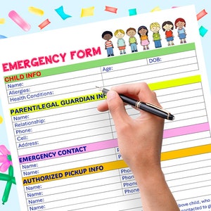 Emergency Contact Form Daycare, School, Childcare, Digital Download Printable PDF File