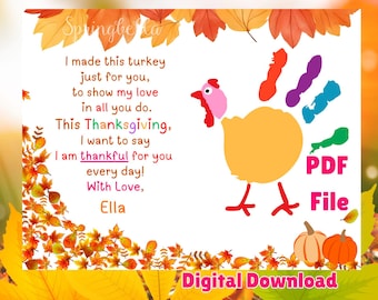 Thanksgiving Turkey Poem Handprint Craft - Handprint Art Keepsake Digital Download