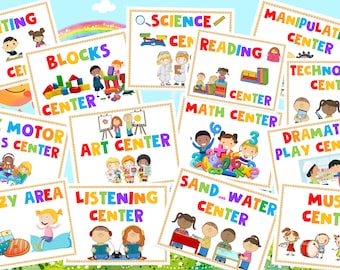 CENTER SIGNS for Pre-K and Kindergarten Daycare Center Digital Download 14 Centers PDF File